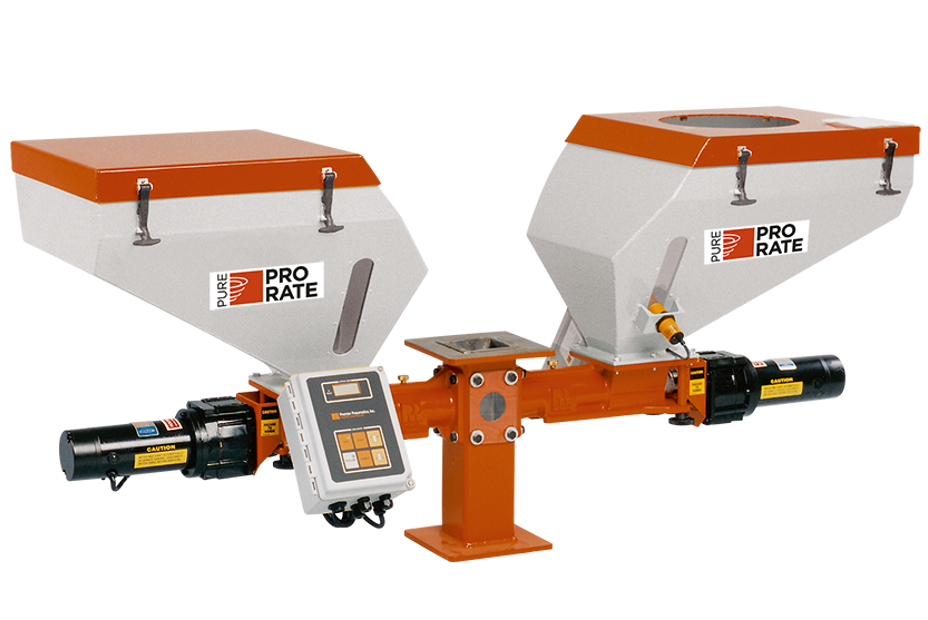 Two ProRate PURE I Feeders on a central gravity mixer stand