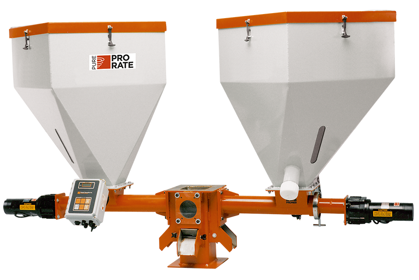 Two ProRate PURE II Feeders on a central gravity mixer stand