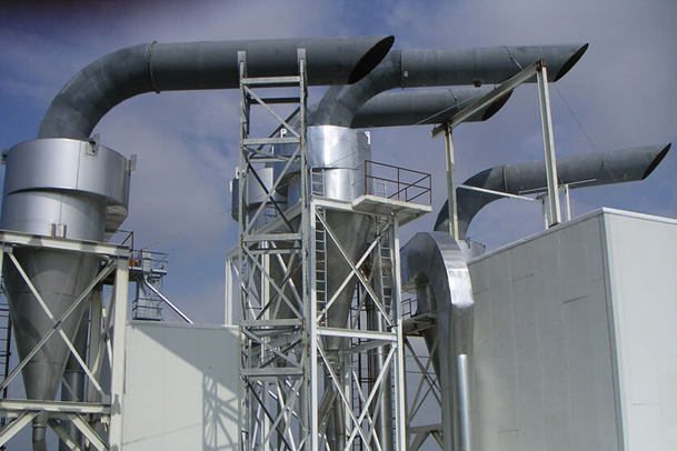 Coperion K-Tron cyclones installed within a tortilla production plant