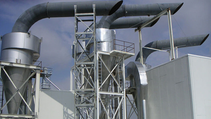 Coperion K-Tron cyclones installed within a tortilla production plant