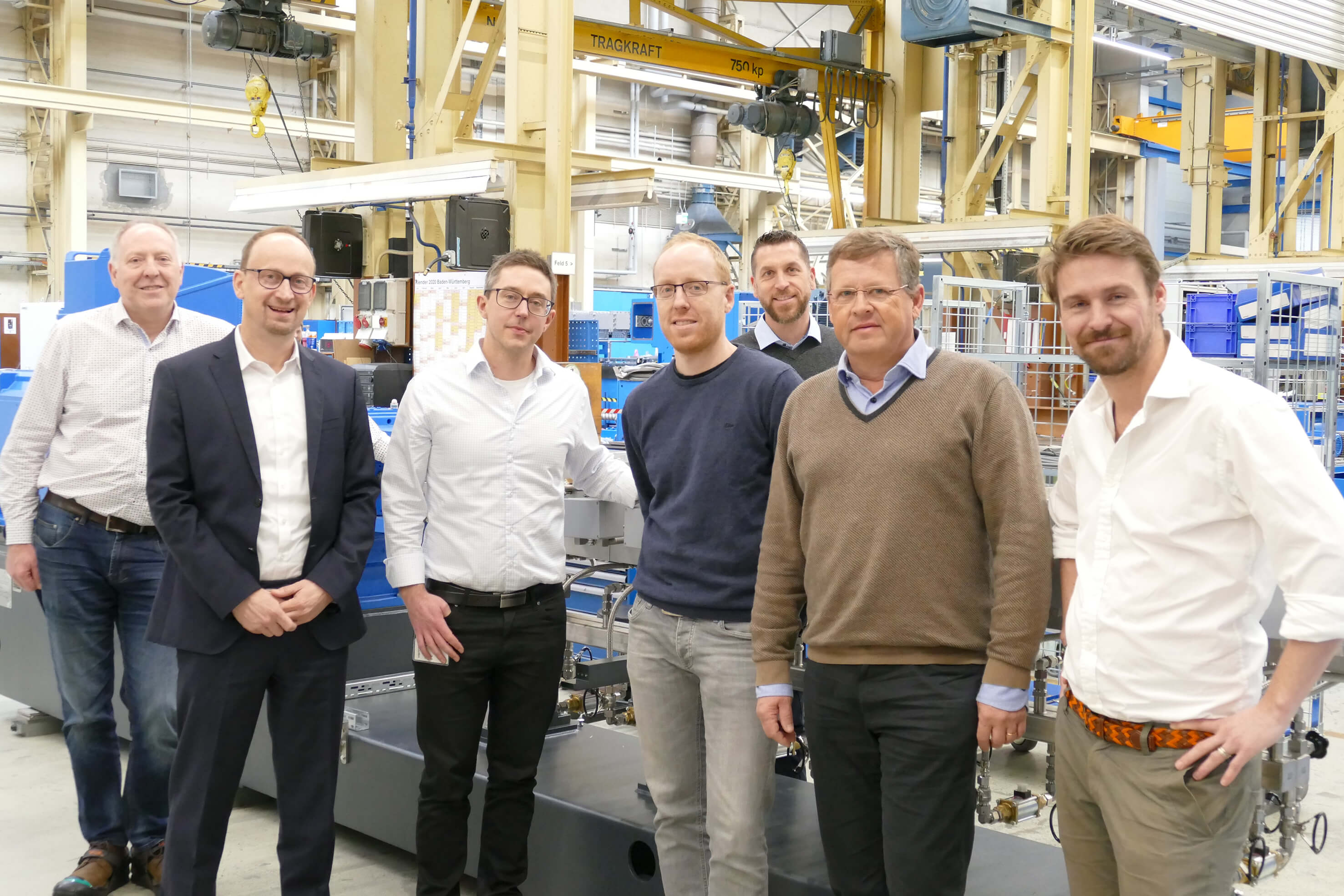Coperion and RenCom team during project kick-off meeting in Stuttgart, Germany (from left to right: David Watmore, Peter von Hoffmann (both Coperion), Johan Verendel, RenCom, Stefan Hirsch, Levin Batschauer, Jörg Prochaska (all Coperion), Christopher Carrick (RenCom)